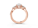 Rose gold Three-Stone Pear Cut Diamond Ring with Pear  Side Stones in Four-Prong Setting_15