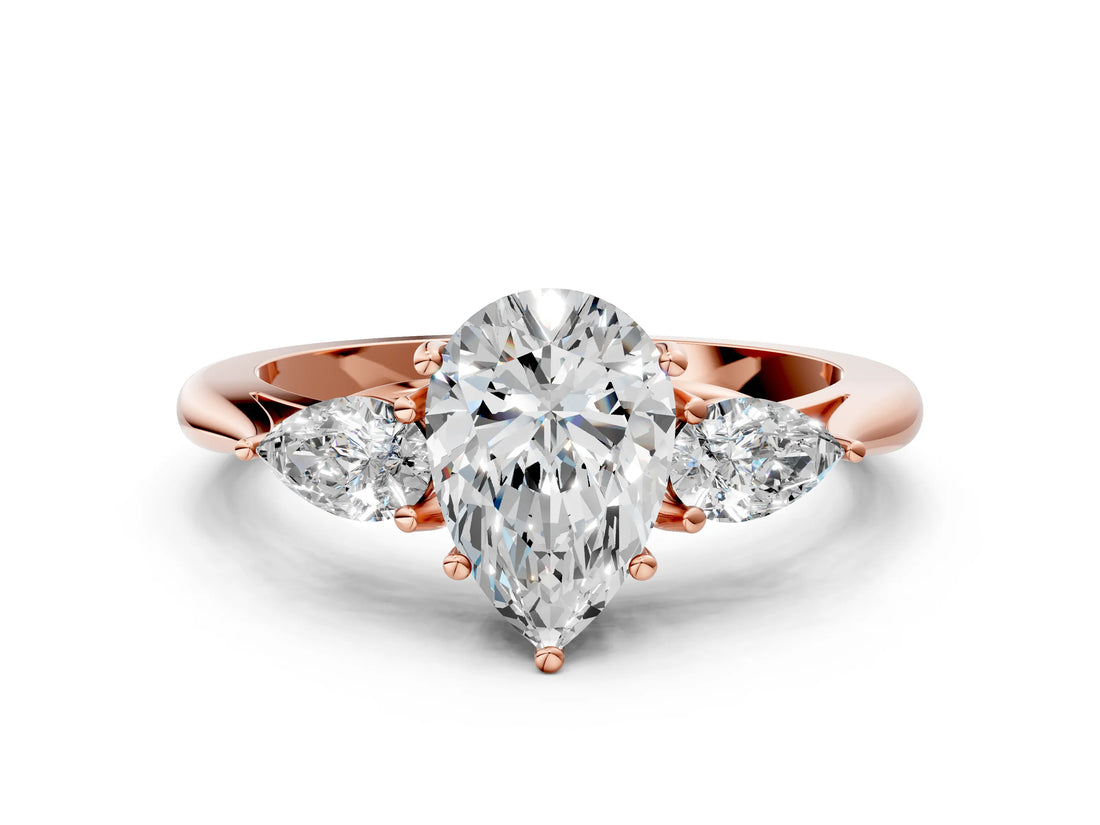 Rose gold Three-Stone Pear Cut Diamond Ring with Pear  Side Stones in Four-Prong Setting_18