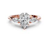 Rose gold Three-Stone Pear Cut Diamond Ring with Pear  Side Stones in Four-Prong Setting_18