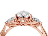 Rose gold Three-Stone Pear Cut Diamond Ring with Pear  Side Stones in Four-Prong Setting_22