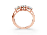 Rose gold Three-Stone Pear Cut Diamond Ring with Round Side Stones, Classic Band, and Four-Prong Setting_6