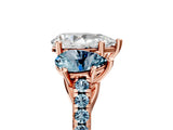 Rose gold Three-Stone Pear Cut Diamond Ring with Round with Aquamarine side stone Pavé Band and Prong Setting_5