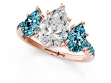 Rose gold Three-Stone Pear Cut Diamond Ring with Round with Blue Topaz side stone Pavé Band and Prong Setting_1