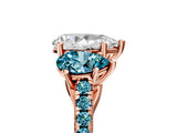 Rose gold Three-Stone Pear Cut Diamond Ring with Round with Blue Topaz side stone Pavé Band and Prong Setting_5