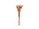 Rose gold Three-Stone Pear Cut Diamond Ring with Round with Citrine side stone Pavé Band and Prong Setting_2