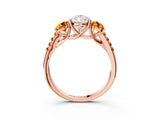 Rose gold Three-Stone Pear Cut Diamond Ring with Round with Citrine side stone Pavé Band and Prong Setting_3