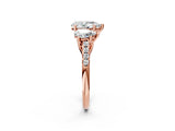 Rose gold Three-Stone Pear Cut Diamond Ring with Round with Moissanite side stone Pavé Band and Prong Setting_2