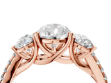 Rose gold Three-Stone Pear Cut Diamond Ring with Round with Moissanite side stone Pavé Band and Prong Setting_4