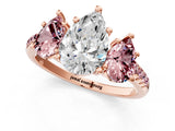 Rose gold Three-Stone Pear Cut Diamond Ring with Round with Morganite side stone Pavé Band and Prong Setting_1