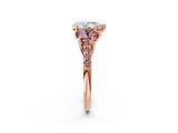 Rose gold Three-Stone Pear Cut Diamond Ring with Round with Morganite side stone Pavé Band and Prong Setting_2