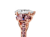 Rose gold Three-Stone Pear Cut Diamond Ring with Round with Morganite side stone Pavé Band and Prong Setting_5
