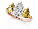 Rose gold Three-Stone Pear Cut Diamond Ring with Round with Yellow Sapphire side stone Pavé Band and Prong Setting_1