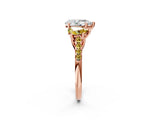 Rose gold Three-Stone Pear Cut Diamond Ring with Round with Yellow Sapphire side stone Pavé Band and Prong Setting_2