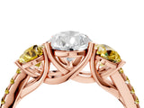 Rose gold Three-Stone Pear Cut Diamond Ring with Round with Yellow Sapphire side stone Pavé Band and Prong Setting_4