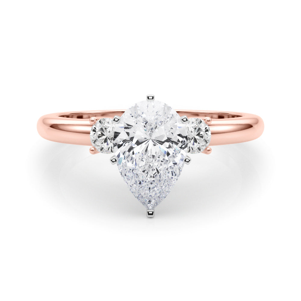 Rose gold Three-Stone Pear Cut Diamond Solitaire with Prong Setting and Classic Band 1
