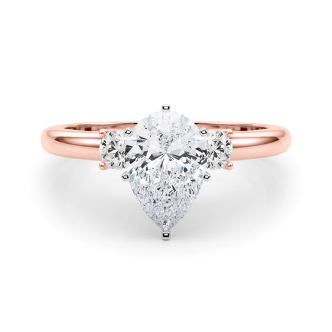 Rose gold Three-Stone Pear Cut Diamond Solitaire with Prong Setting and Classic Band 1
