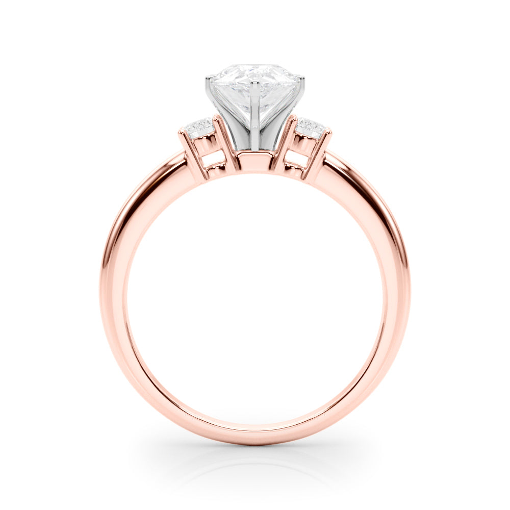 Rose gold Three-Stone Pear Cut Diamond Solitaire with Prong Setting and Classic Band 2