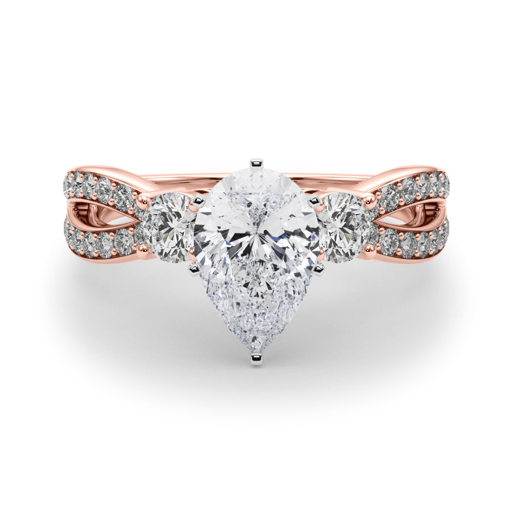 Rose gold Three-Stone Pear Cut Diamond Twist Band with Prong Setting 1