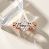 Rose gold Three-Stone Pear Cut Diamond Twist Band with Prong Setting_16