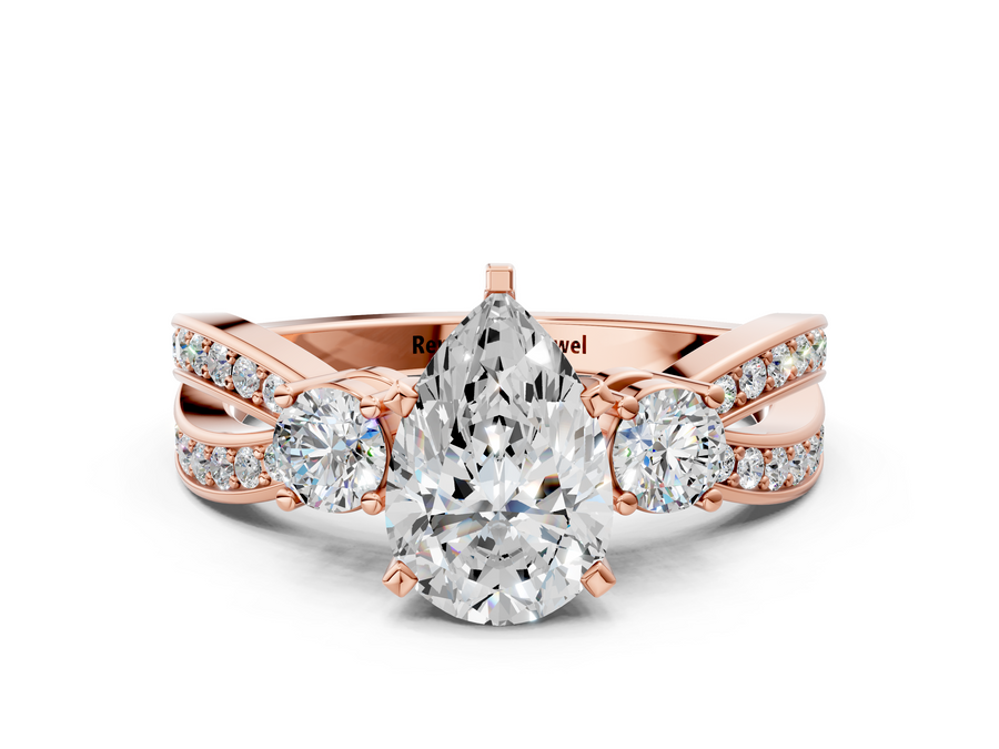 Rose gold Three-Stone Pear Cut Diamond Twist Band with Prong Setting