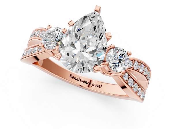 Rose gold Three-Stone Pear Cut Diamond Twist Band with Prong Setting
