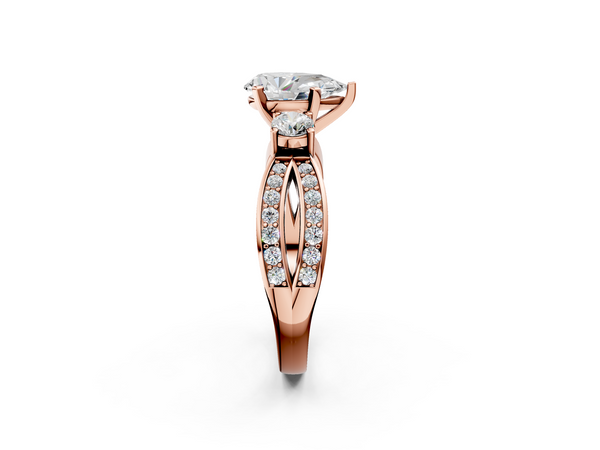 Rose gold Three-Stone Pear Cut Diamond Twist Band with Prong Setting