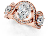 Rose gold Three-Stone Pear Cut Diamond Wave Pave Band with Prong Setting_16