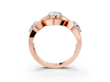 Rose gold Three-Stone Pear Cut Diamond Wave Pave Band with Prong Setting_18