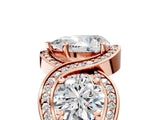 Rose gold Three-Stone Pear Cut Diamond Wave Pave Band with Prong Setting_20