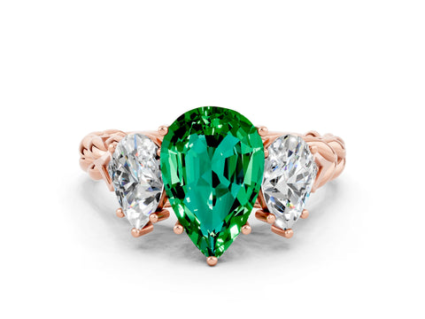 Rose gold Three-Stone Pear Cut Emerald Braided Band Ring with Four-Prong Setting_12