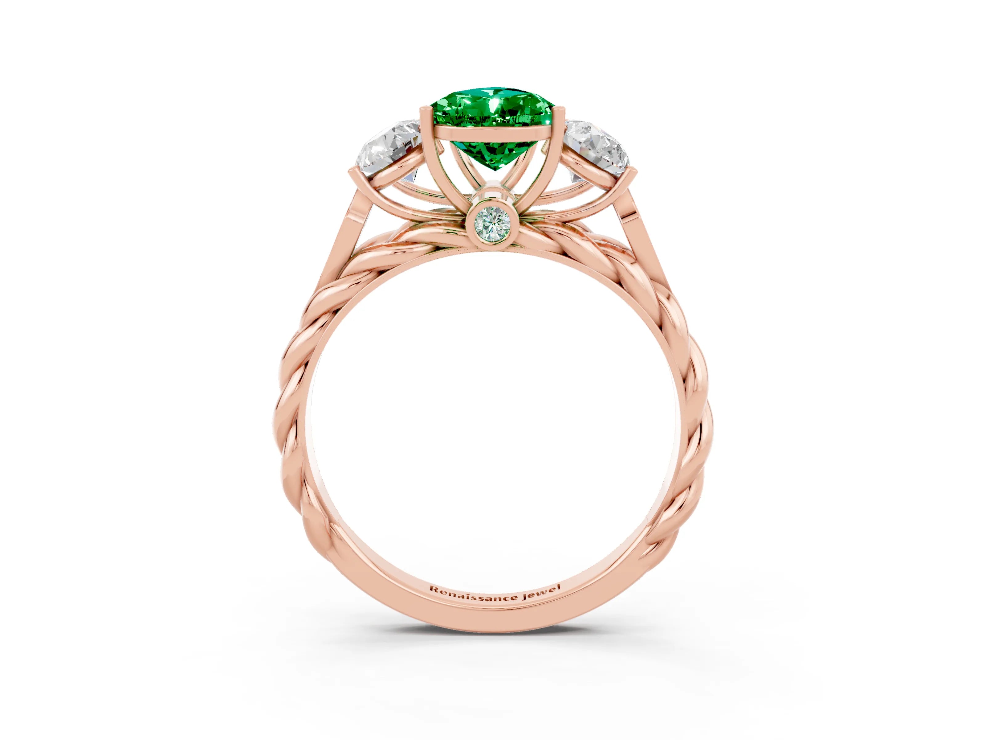 Rose gold Three-Stone Pear Cut Emerald Braided Band Ring with Four-Prong Setting_15
