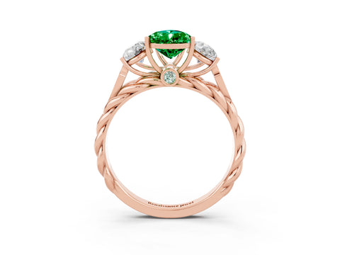 Rose gold Three-Stone Pear Cut Emerald Braided Band Ring with Four-Prong Setting_15