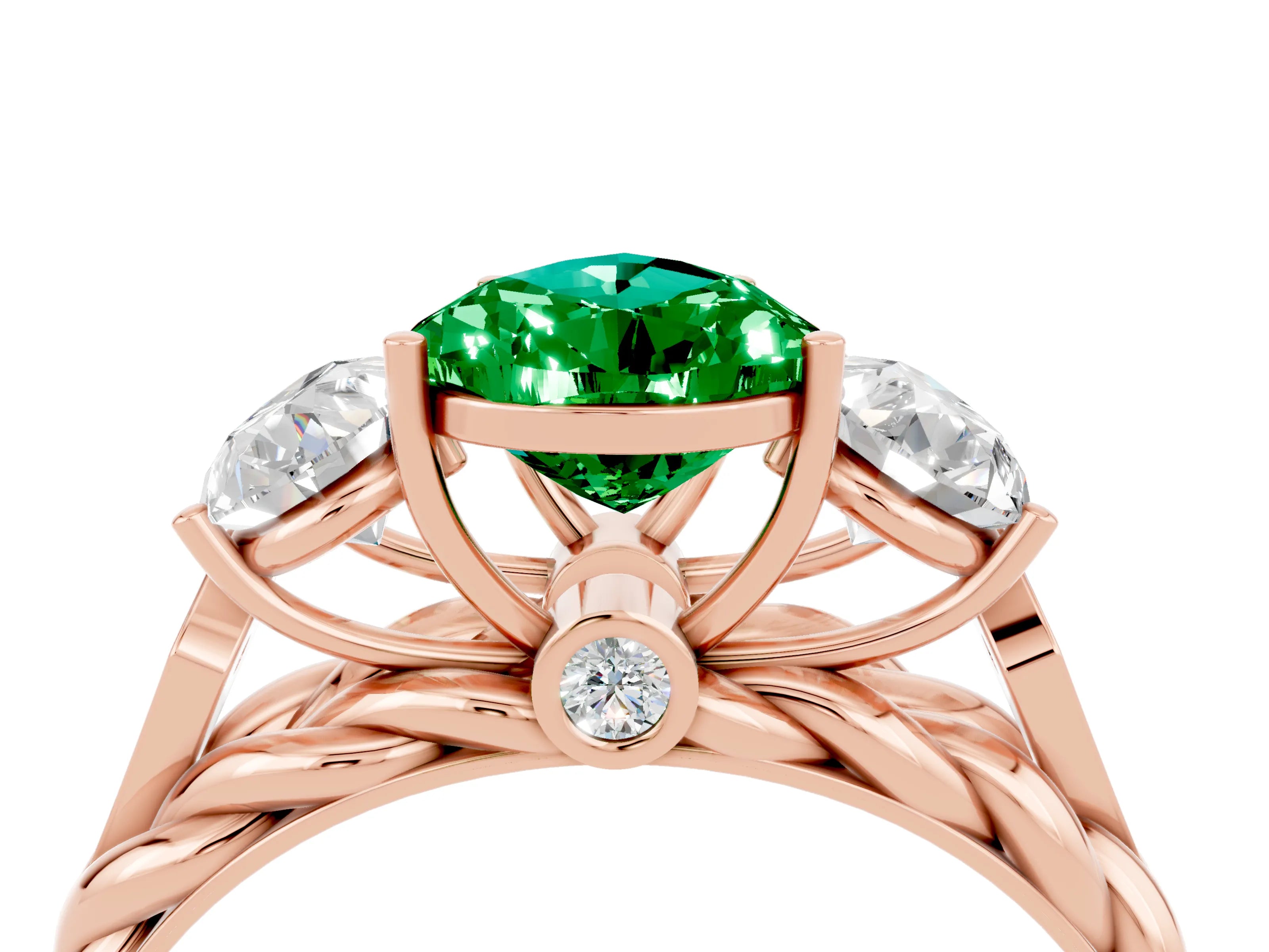 Rose gold Three-Stone Pear Cut Emerald Braided Band Ring with Four-Prong Setting_16