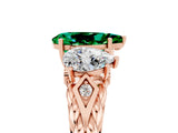 Rose gold Three-Stone Pear Cut Emerald Braided Band Ring with Four-Prong Setting_17
