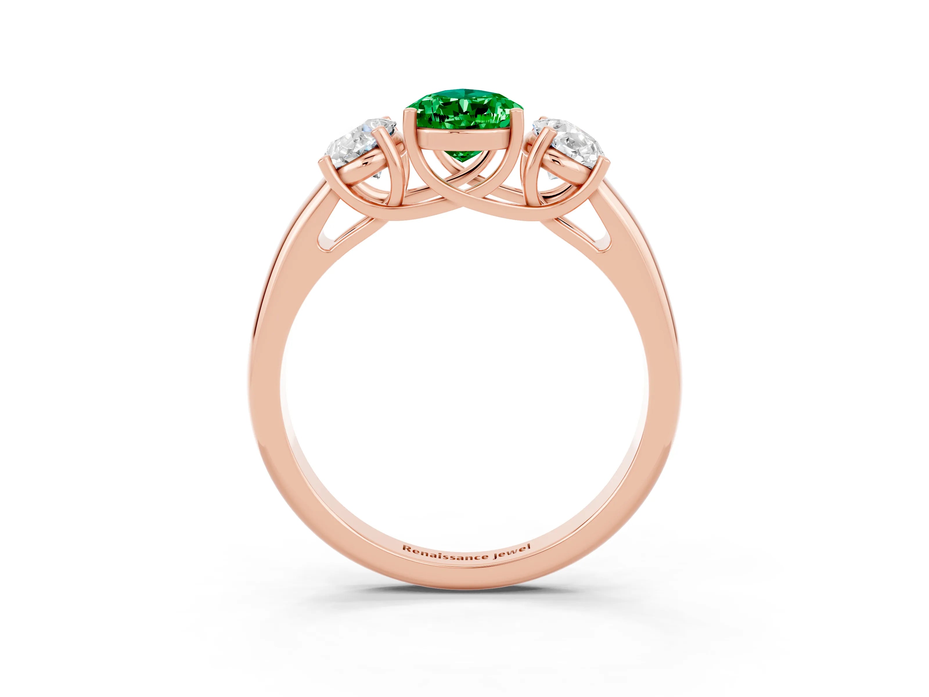 Rose gold Three-Stone Pear Cut Emerald Engagement Ring with Prong Setting_3