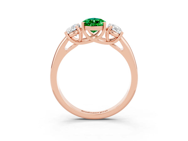 Rose gold Three-Stone Pear Cut Emerald Engagement Ring with Prong Setting