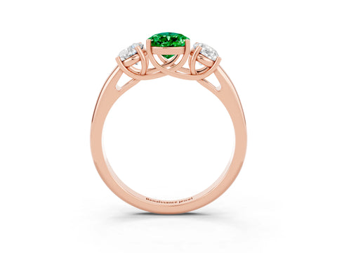 Rose gold Three-Stone Pear Cut Emerald Engagement Ring with Prong Setting_3