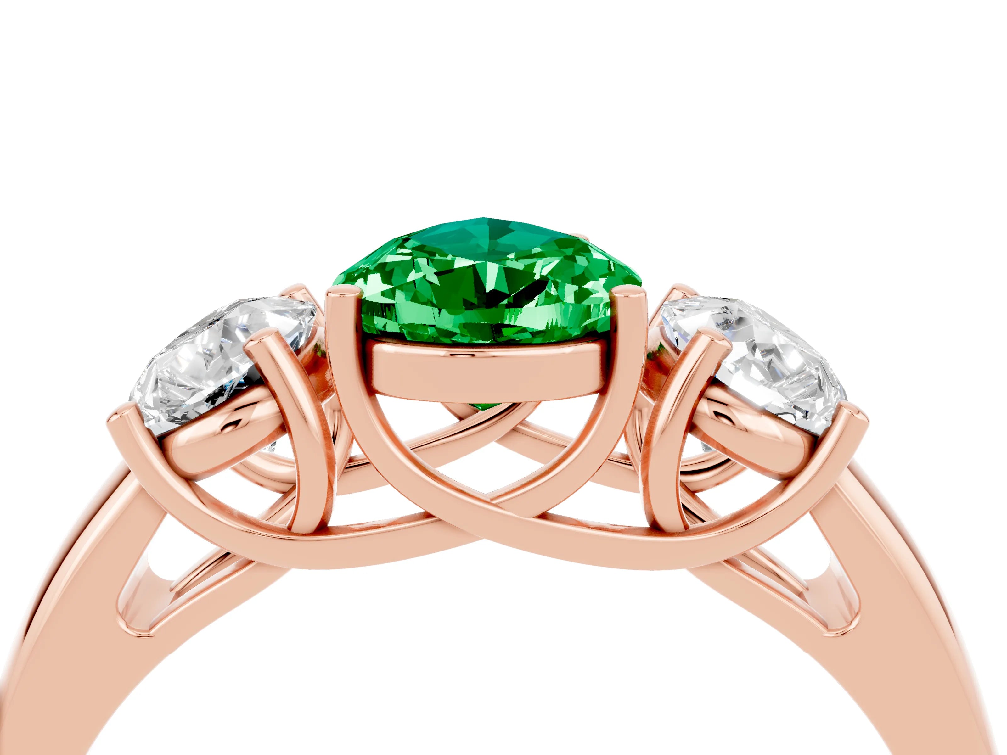 Rose gold Three-Stone Pear Cut Emerald Engagement Ring with Prong Setting_4