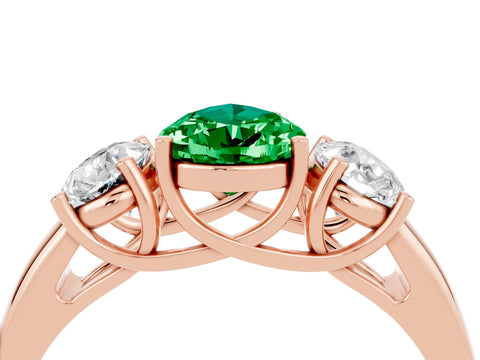 Rose gold Three-Stone Pear Cut Emerald Engagement Ring with Prong Setting_4