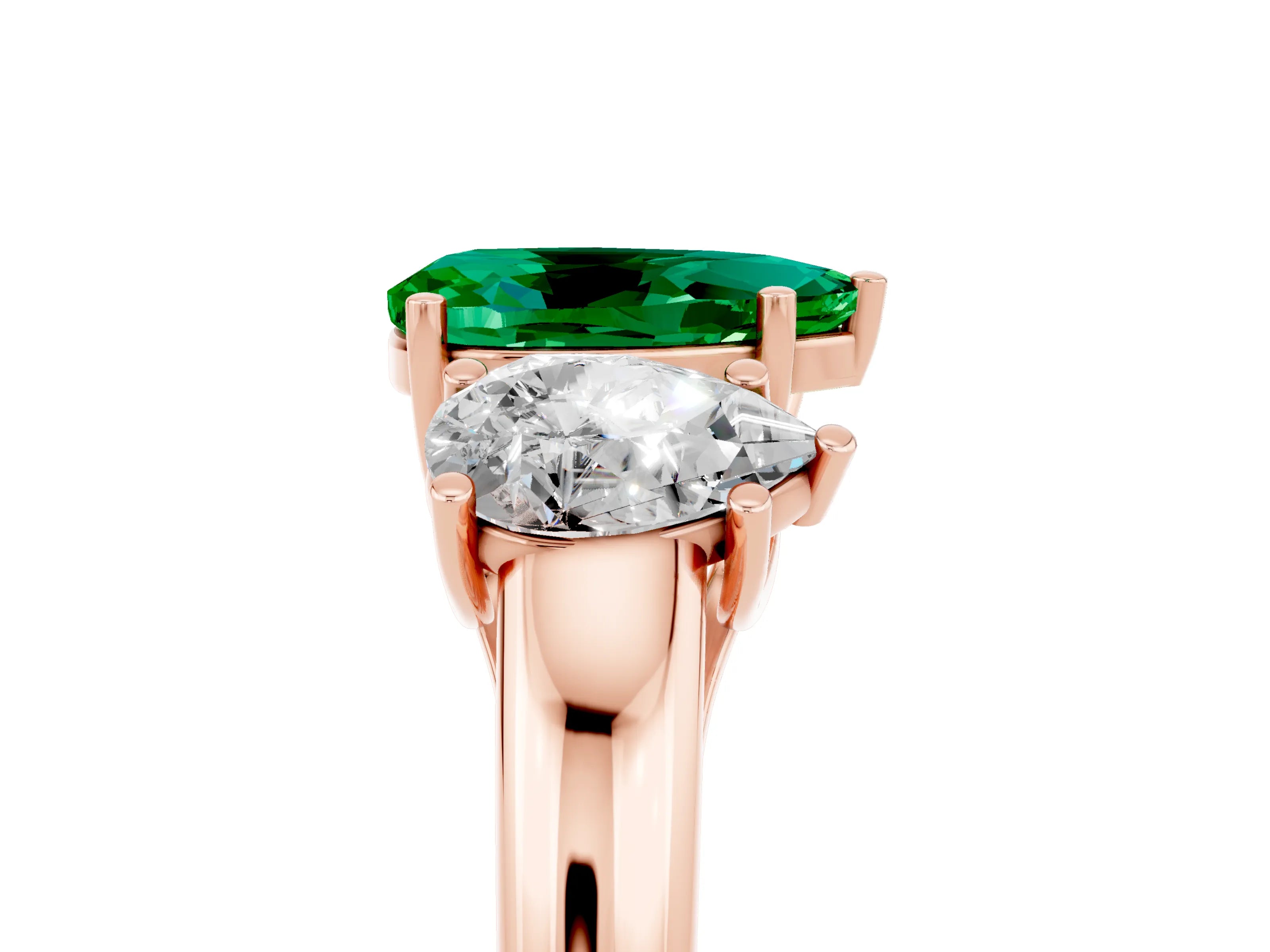Rose gold Three-Stone Pear Cut Emerald Engagement Ring with Prong Setting_5