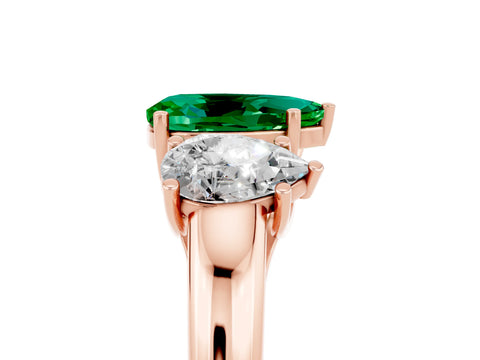 Rose gold Three-Stone Pear Cut Emerald Engagement Ring with Prong Setting_5