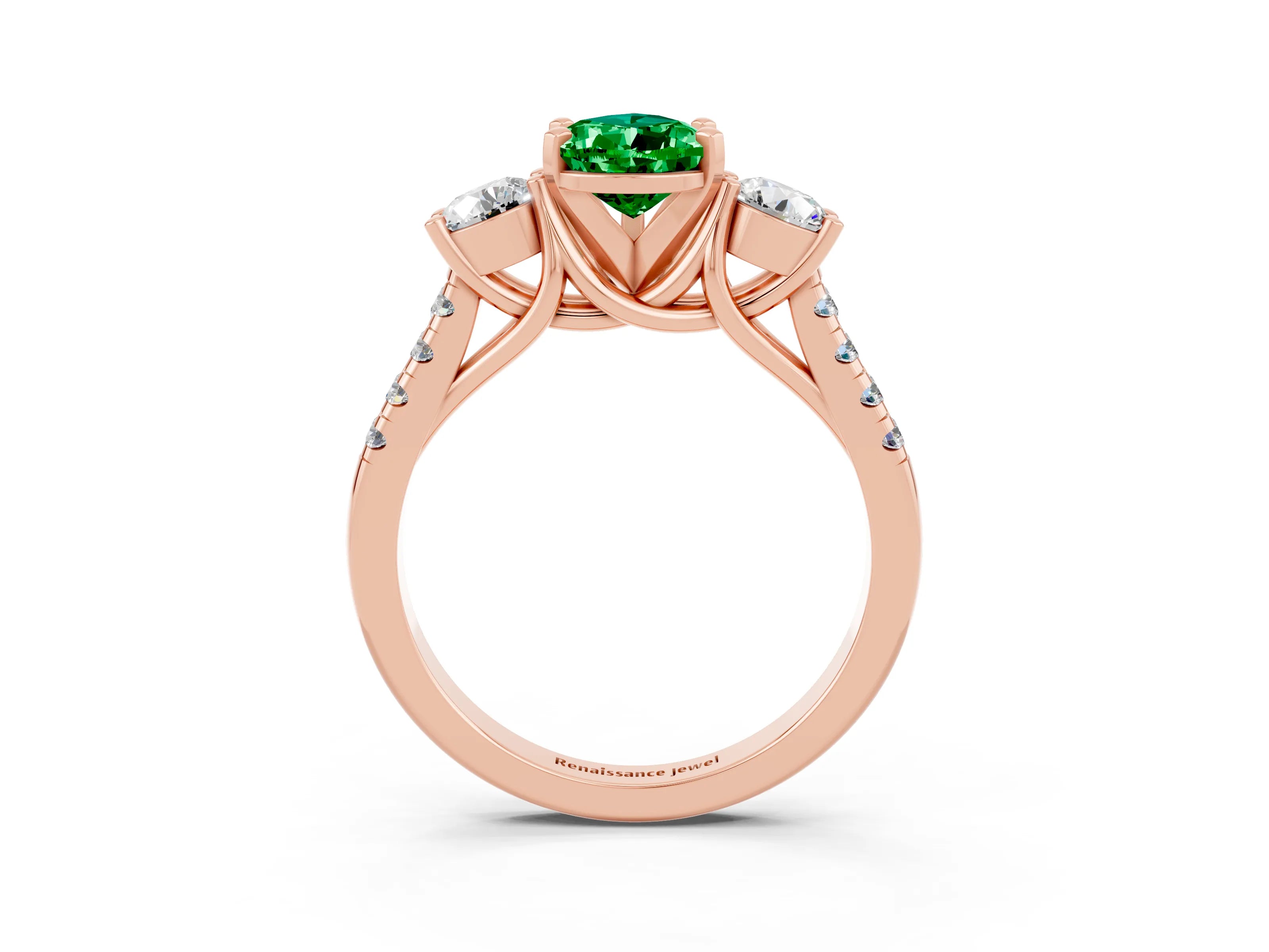 Rose gold Three-Stone Pear Cut Emerald Pavé Band with Four-Prong Setting_3