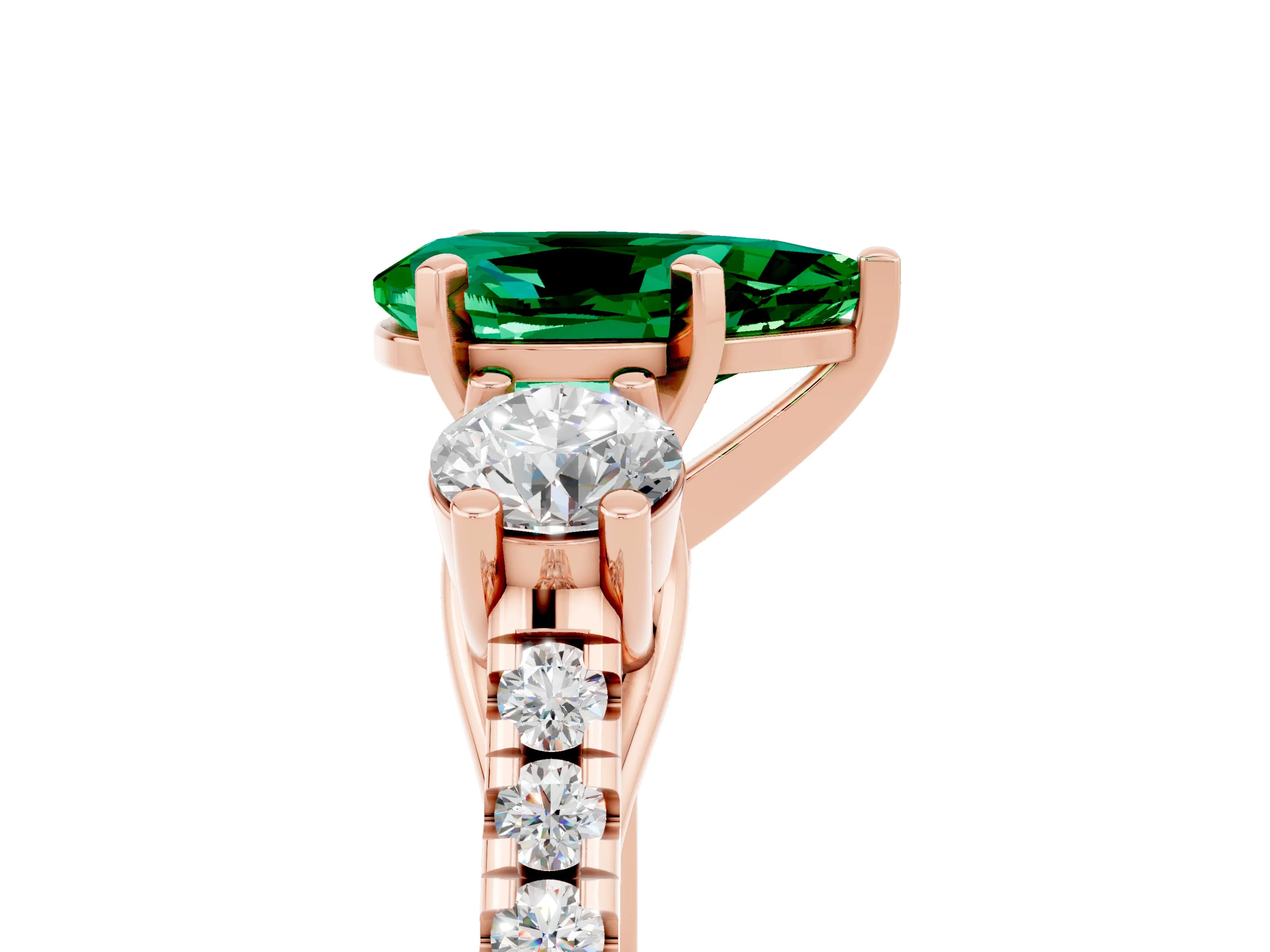 Rose gold Three-Stone Pear Cut Emerald Pavé Band with Four-Prong Setting_5