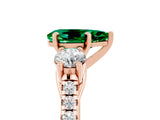 Rose gold Three-Stone Pear Cut Emerald Pavé Band with Four-Prong Setting_5