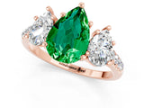 Rose gold Three-Stone Pear Cut Emerald Ring with Pavé Band and Prong Setting_13