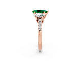 Rose gold Three-Stone Pear Cut Emerald Ring with Pavé Band and Prong Setting_14