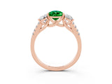 Rose gold Three-Stone Pear Cut Emerald Ring with Pavé Band and Prong Setting_15