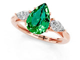 Rose gold Three-Stone Pear Cut Emerald Ring with Pear  Side Stones in Four-Prong Setting_13