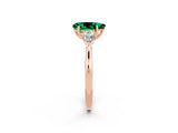 Rose gold Three-Stone Pear Cut Emerald Ring with Pear  Side Stones in Four-Prong Setting_14