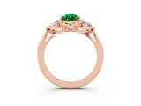Rose gold Three-Stone Pear Cut Emerald Ring with Pear  Side Stones in Four-Prong Setting_15